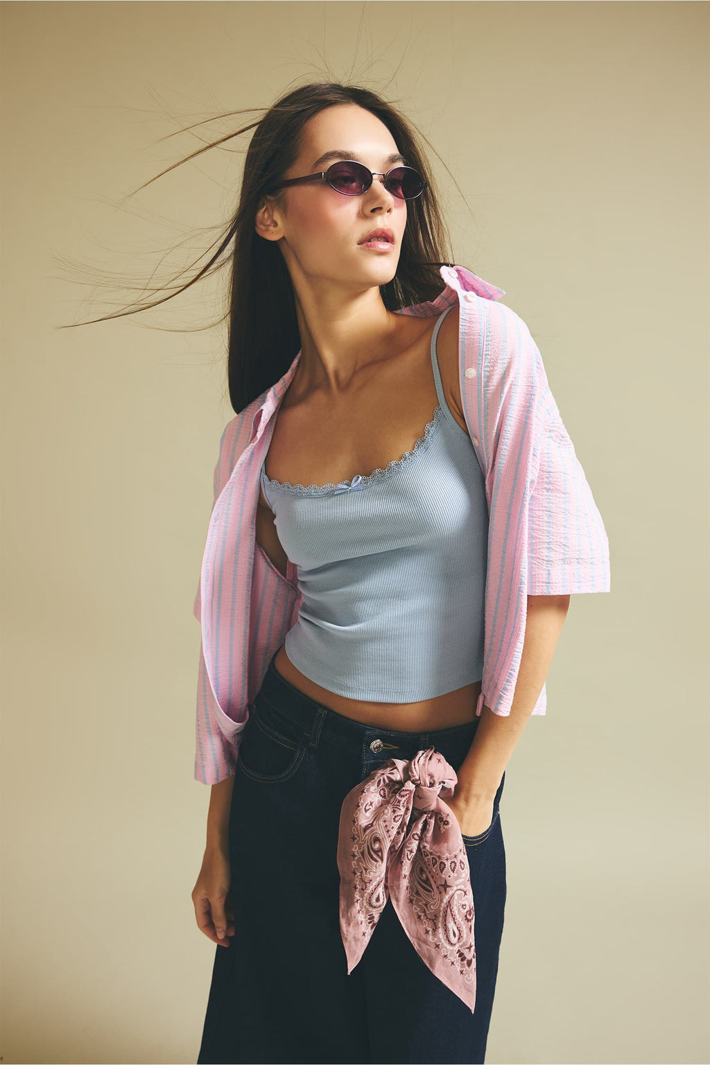 Boxy Fit Shirt Collar Short Sleeve Pink Shirt