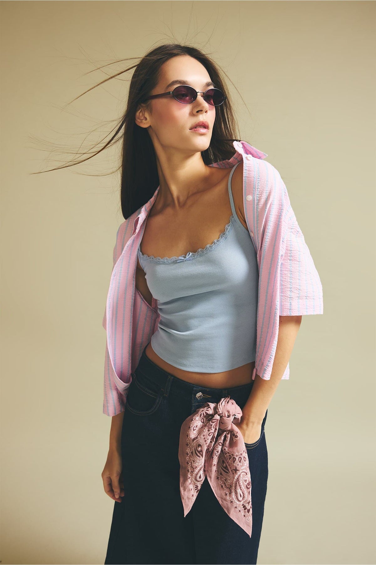 Boxy Fit Shirt Collar Short Sleeve Pink Shirt