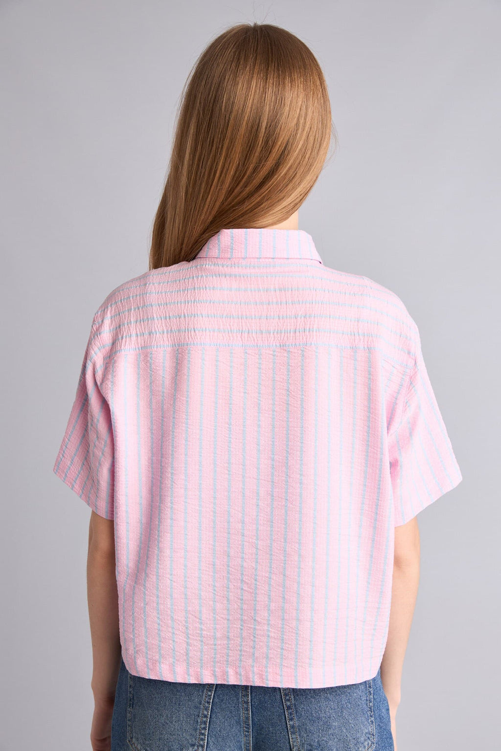 Boxy Fit Shirt Collar Short Sleeve Pink Shirt