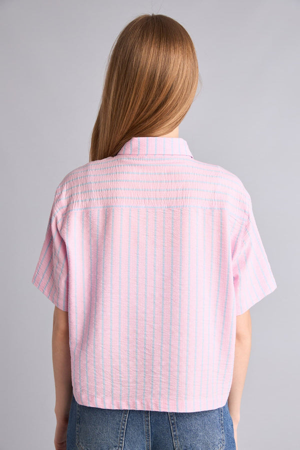 Boxy Fit Shirt Collar Short Sleeve Pink Shirt
