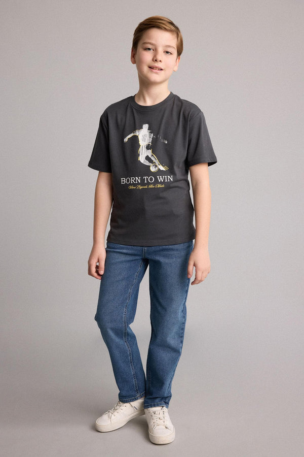 100% Cotton New Regular Crew Neck Printed Short Sleeve T-Shirt Boy
