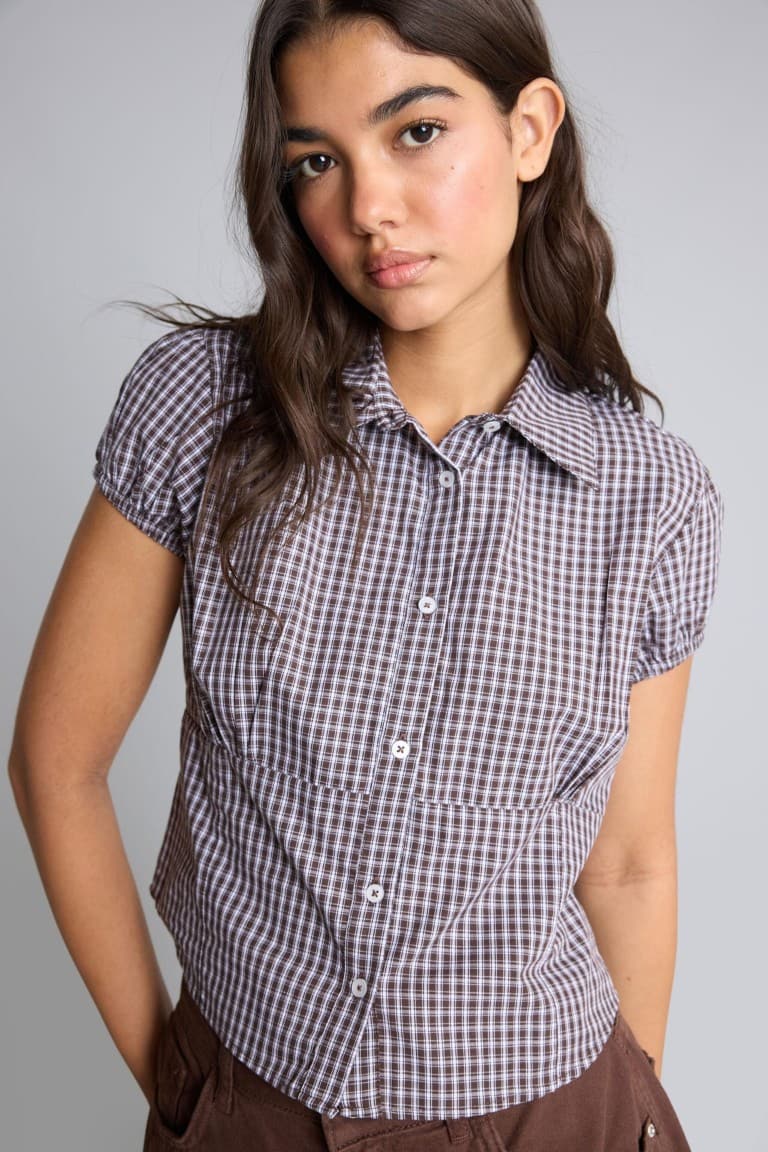 100% Cotton Fit Shirt Collar Check Short Sleeve Shirt