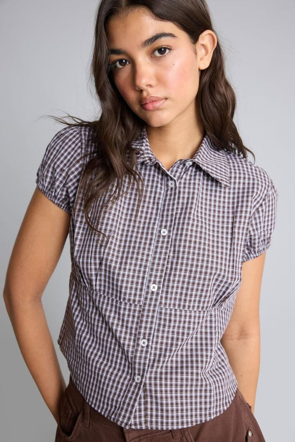 100% Cotton Fit Shirt Collar Check Short Sleeve Shirt