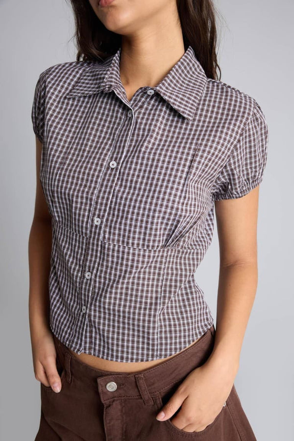 100% Cotton Fit Shirt Collar Check Short Sleeve Shirt