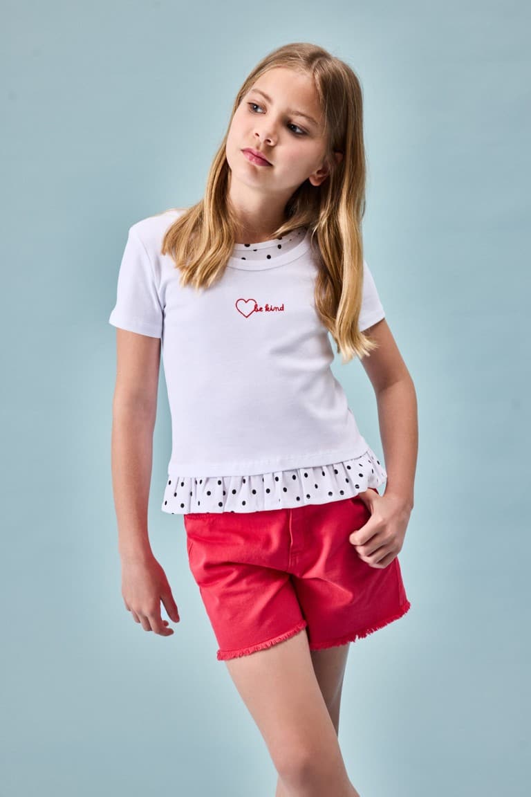 Crew Neck Polka Dot Rib Short Sleeve T-Shirt Girl Main image