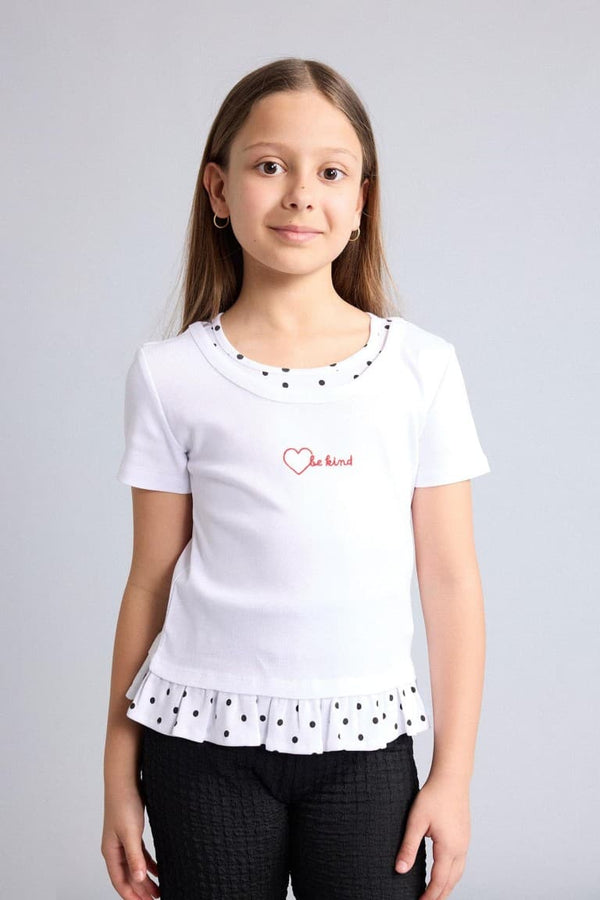 Crew Neck Polka Dot Rib Short Sleeve T-Shirt Girl