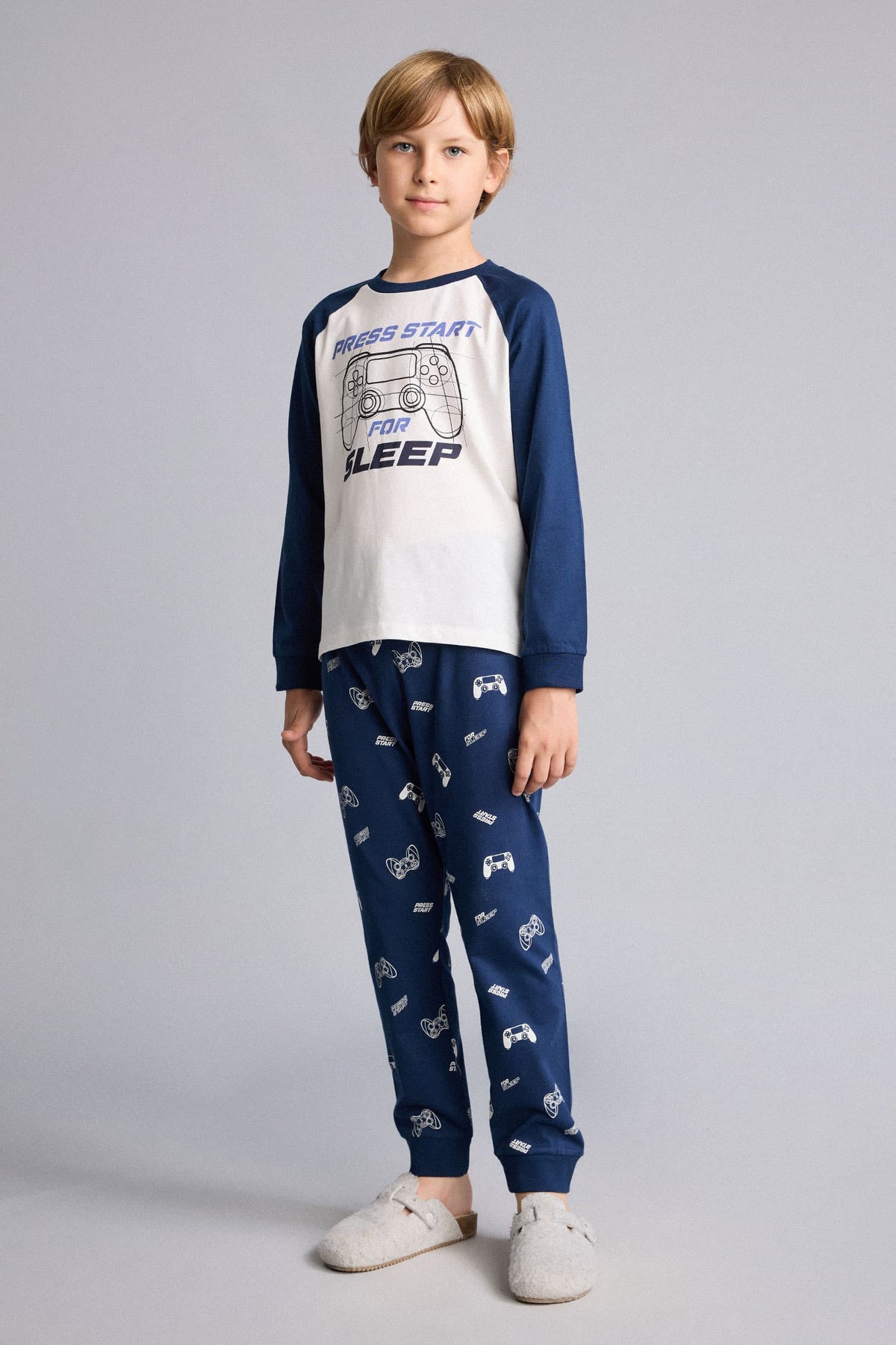 Printed Long Sleeve Pajama Top Long Pajama Bottom 2 Pcs Pajama Set Boys Main image