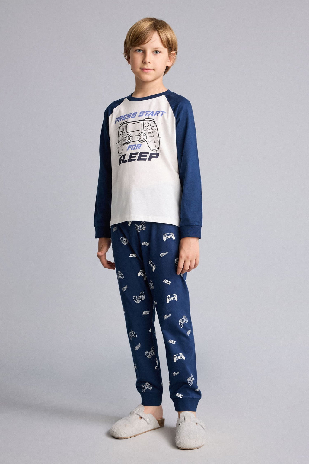 Printed Long Sleeve Pajama Top Long Pajama Bottom 2 Pcs Pajama Set Boys