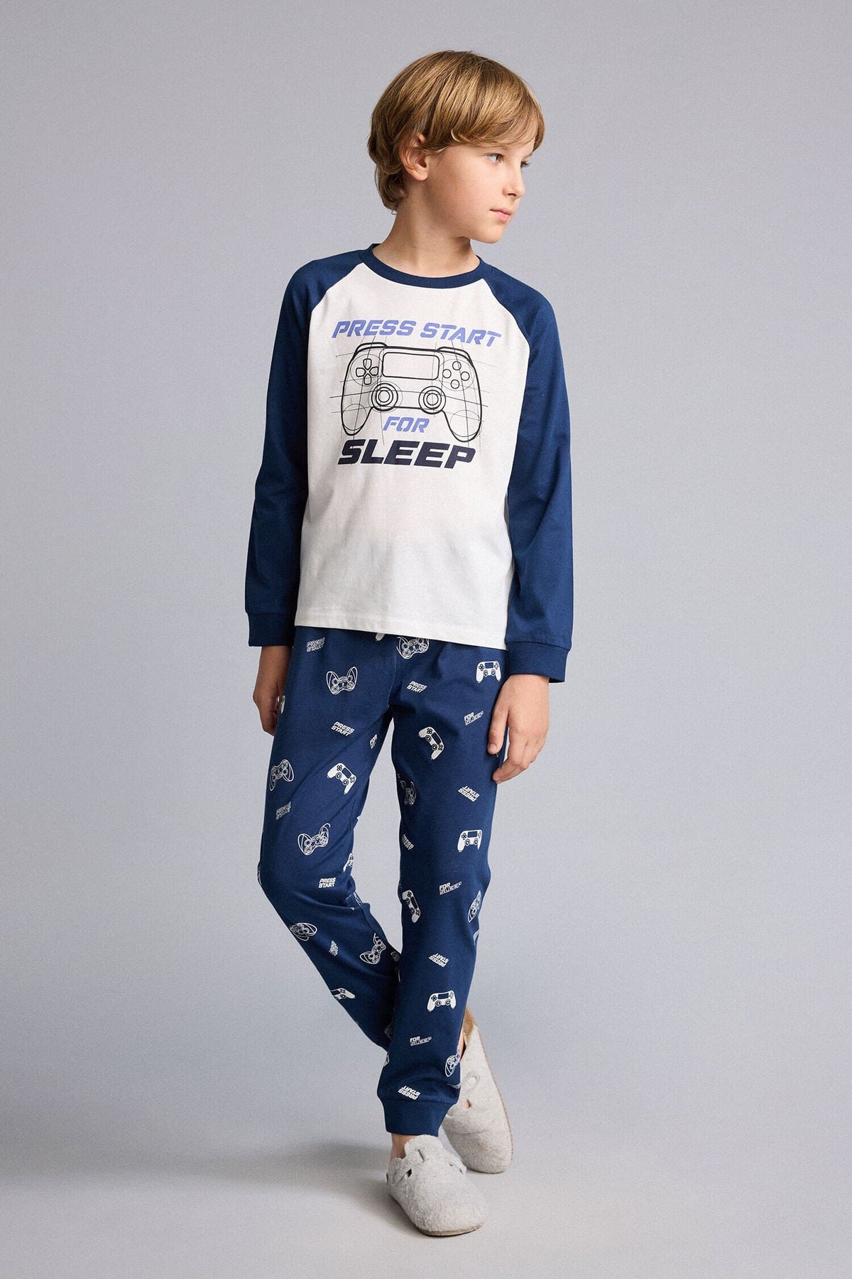 Printed Long Sleeve Pajama Top Long Pajama Bottom 2 Pcs Pajama Set Boys