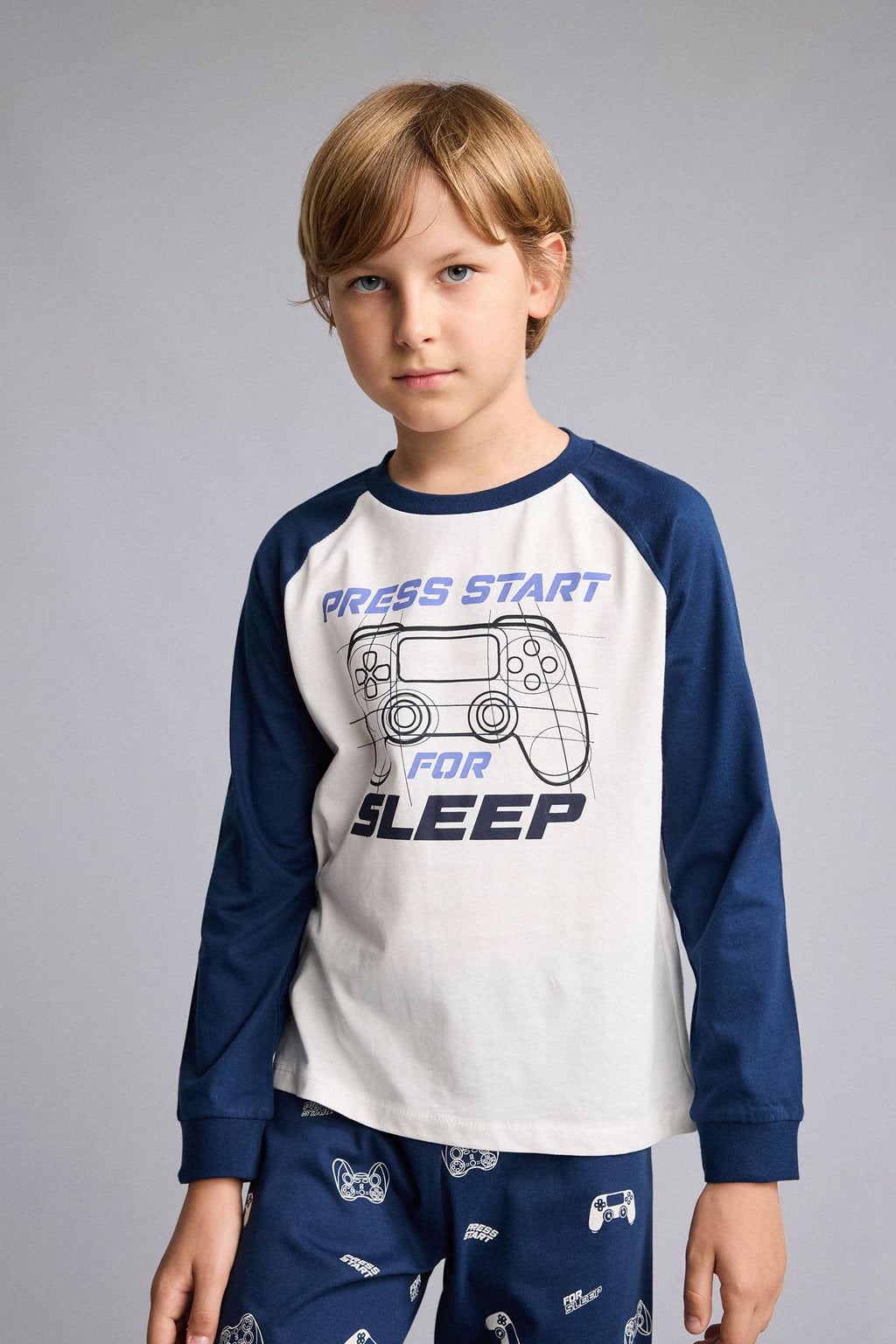 Printed Long Sleeve Pajama Top Long Pajama Bottom 2 Pcs Pajama Set Boys