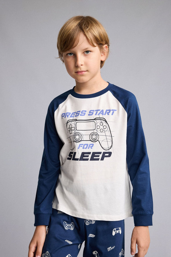 Printed Long Sleeve Pajama Top Long Pajama Bottom 2 Pcs Pajama Set Boys