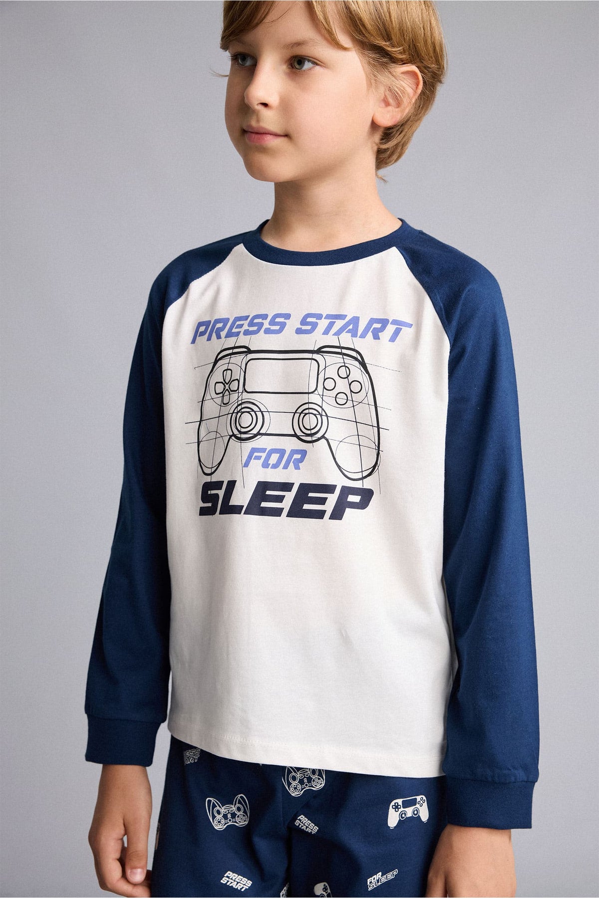Printed Long Sleeve Pajama Top Long Pajama Bottom 2 Pcs Pajama Set Boys