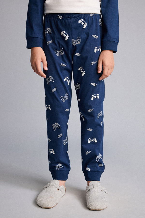 Printed Long Sleeve Pajama Top Long Pajama Bottom 2 Pcs Pajama Set Boys