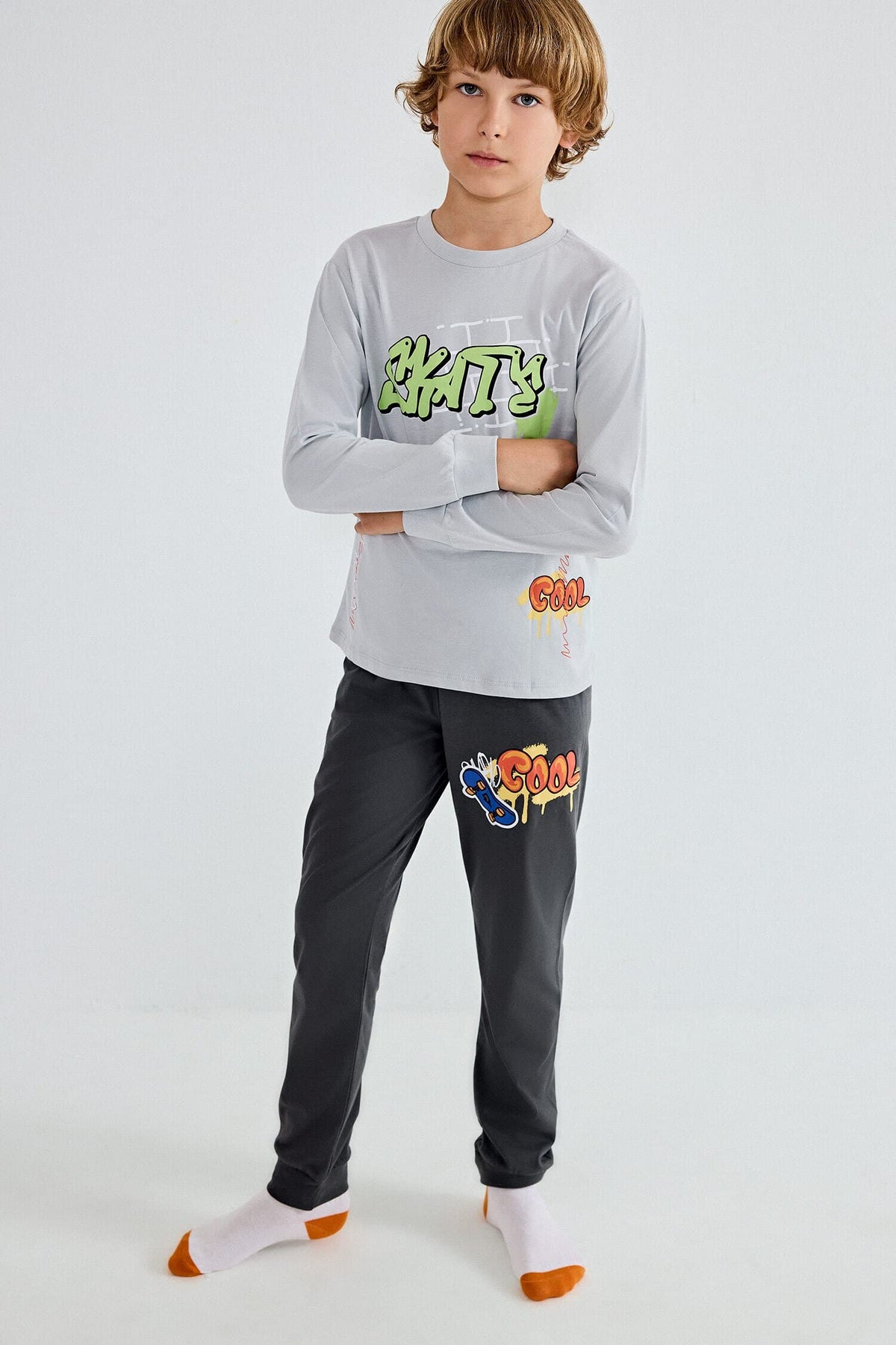 100% Cotton Regular Fit 2-Pack Light Gray Pajama Set for Boys Main image
