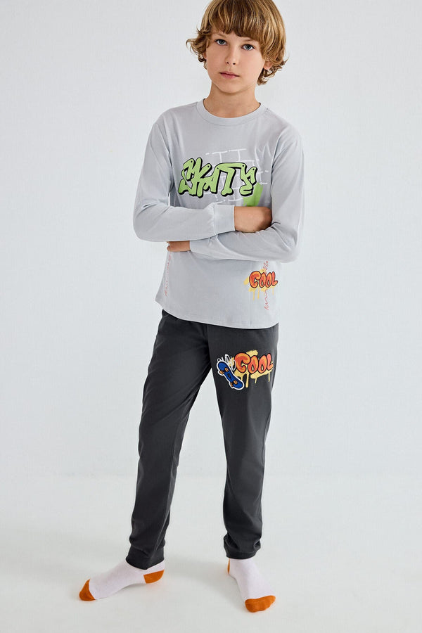 100% Cotton Regular Fit 2-Pack Light Gray Pajama Set for Boys