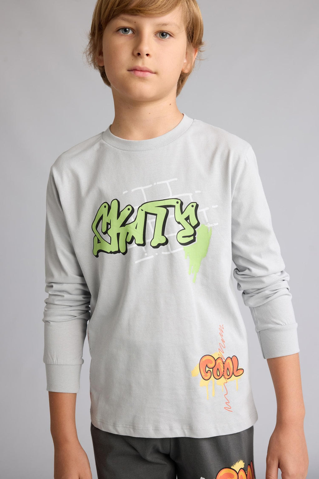 100% Cotton Regular Fit 2-Pack Light Gray Pajama Set for Boys