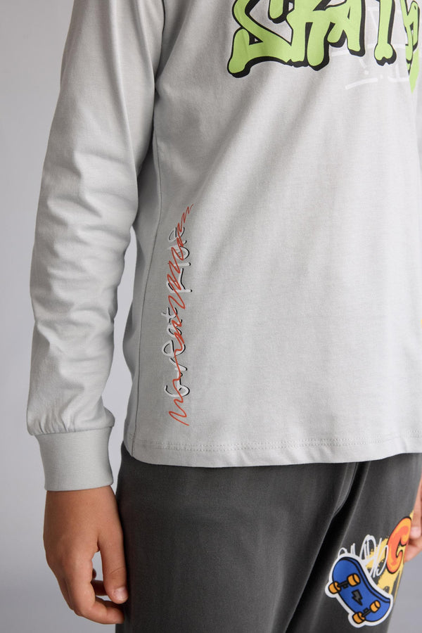 100% Cotton Regular Fit 2-Pack Light Gray Pajama Set for Boys