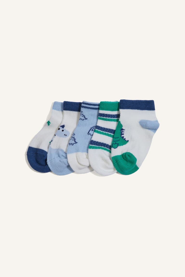 Printed Non-Slip Sole 5 Pack Cotton Booties Socks Baby Boy