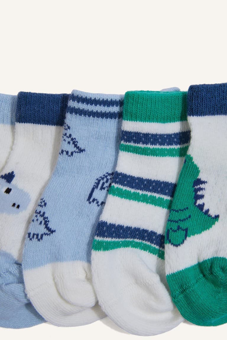 Printed Non-Slip Sole 5 Pack Cotton Booties Socks Baby Boy