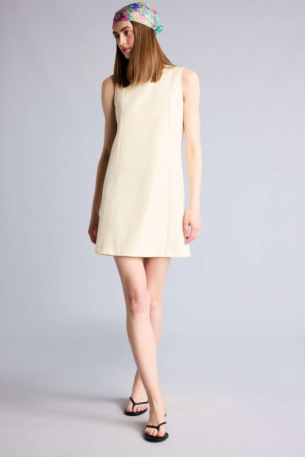 100% Cotton Crew Neck Linen Look Sleeveless Mini Dress