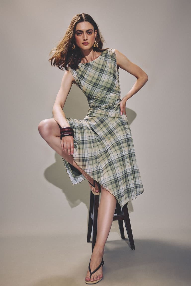 Check Tulle Sleeveless Dress