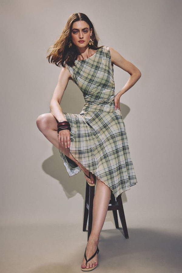 Check Tulle Sleeveless Dress