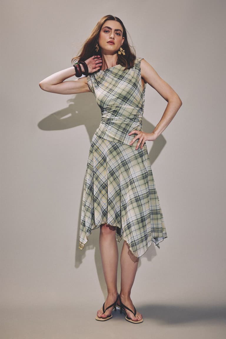 Check Tulle Sleeveless Dress