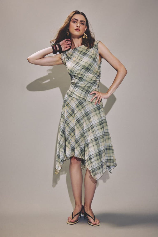 Check Tulle Sleeveless Dress