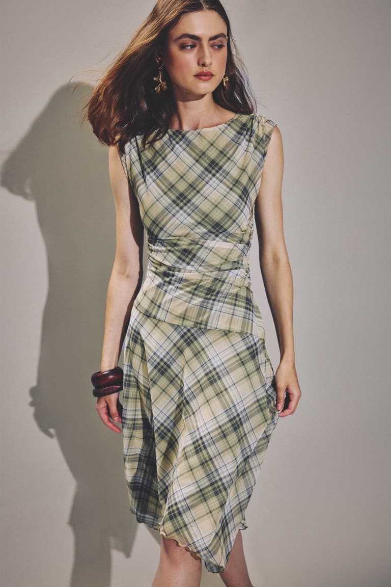 Check Tulle Sleeveless Dress