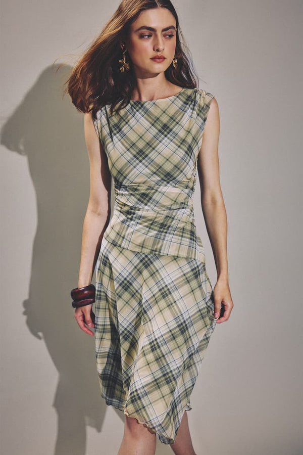 Check Tulle Sleeveless Dress