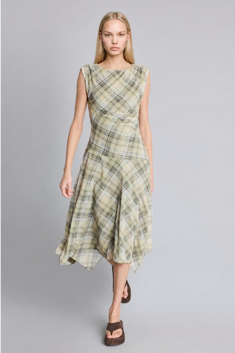 Check Tulle Sleeveless Dress
