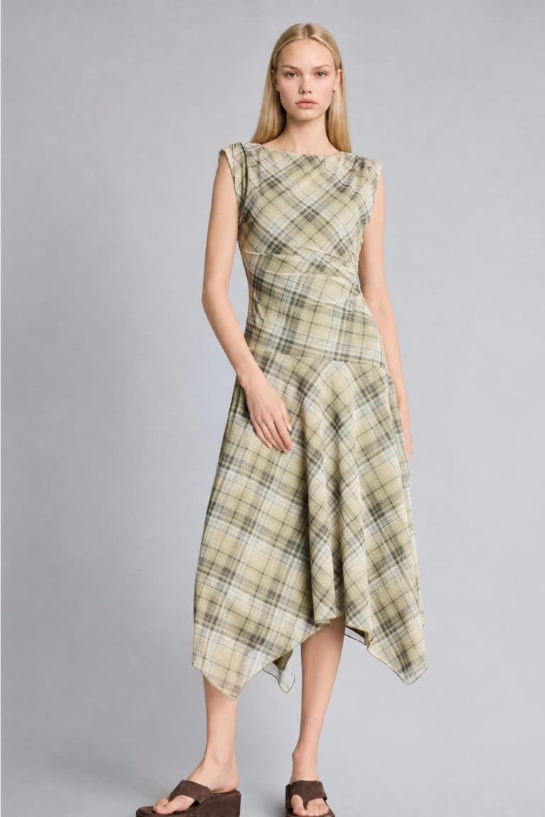 Check Tulle Sleeveless Dress