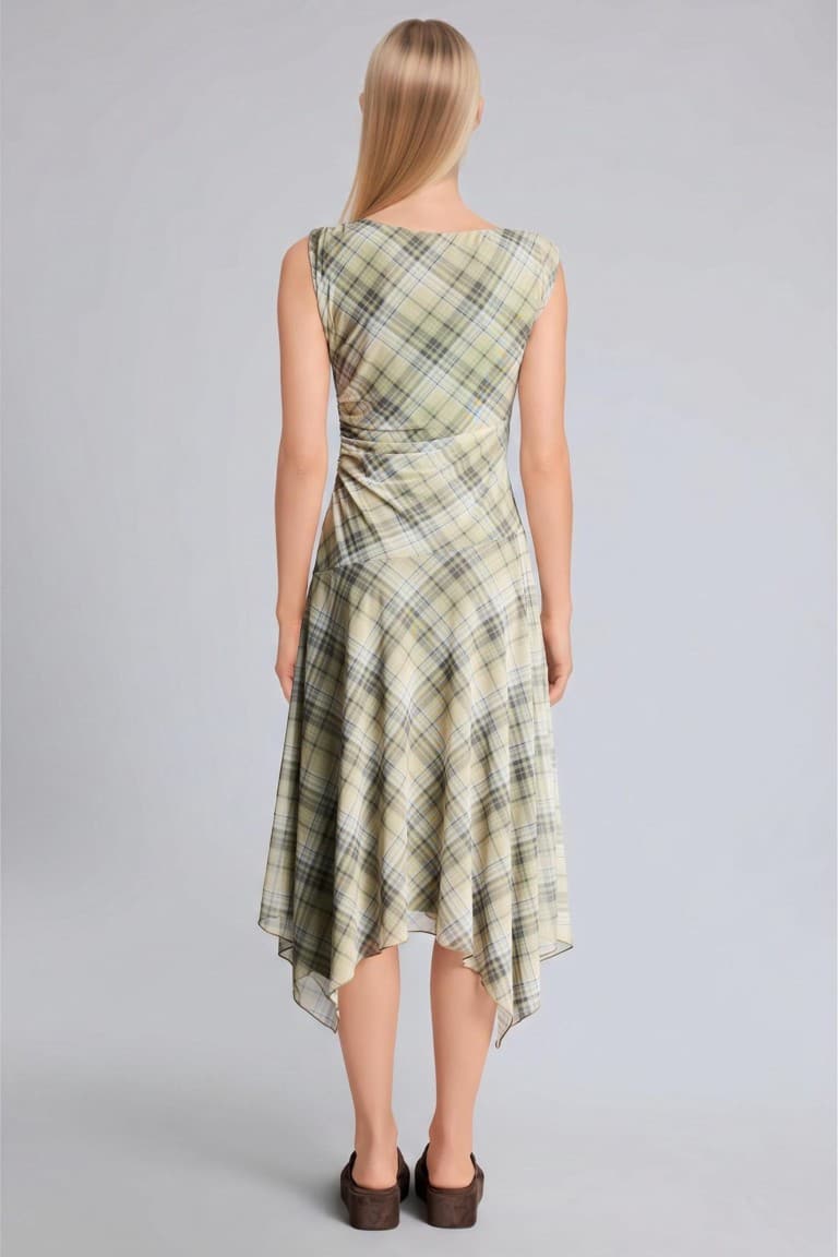 Check Tulle Sleeveless Dress