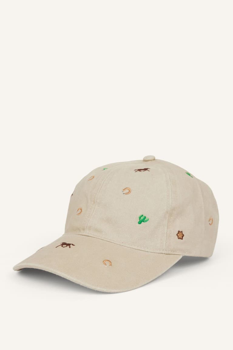 Women Embroidered Jean Cap Beige Hat