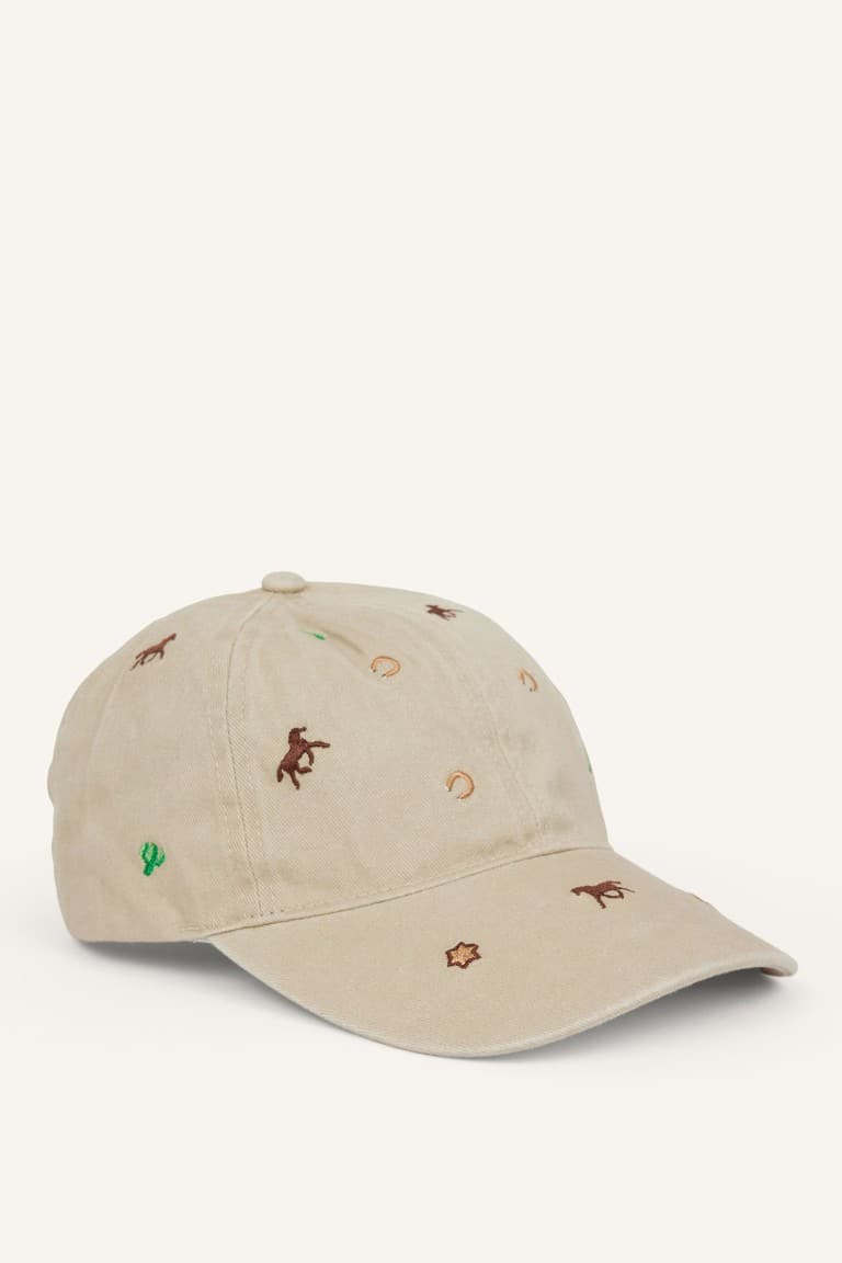 Women Embroidered Jean Cap Beige Hat