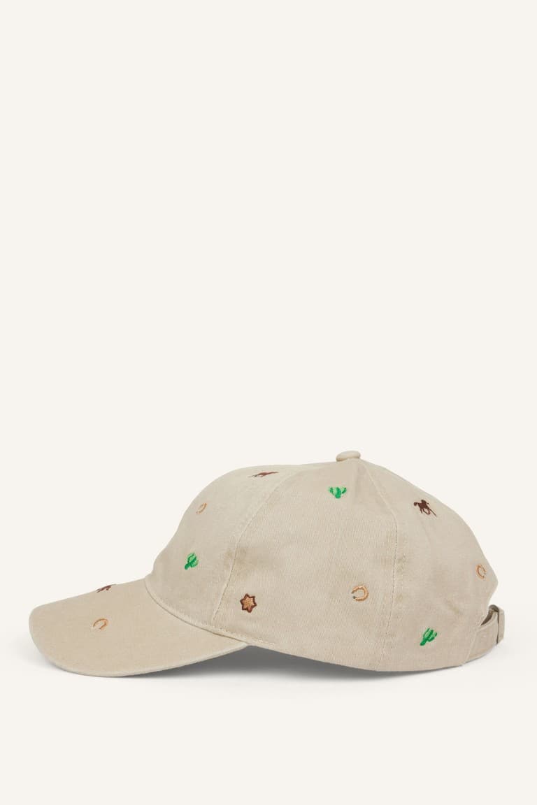 Women Embroidered Jean Cap Beige Hat