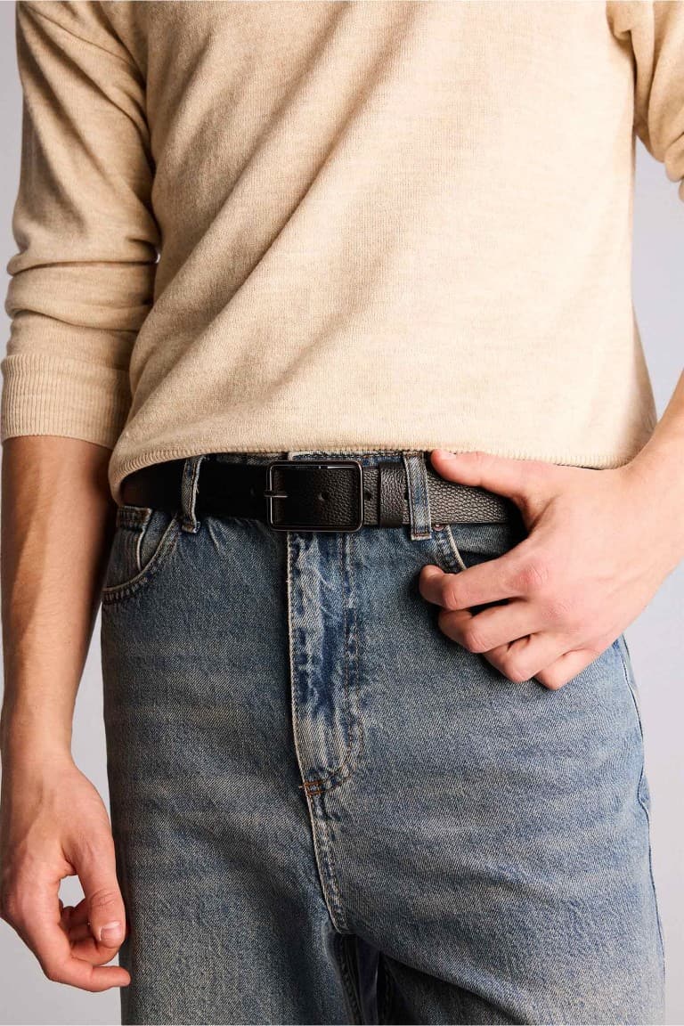 Mens Rectangle Buckle Faux Leather Jean Belt Secondary image