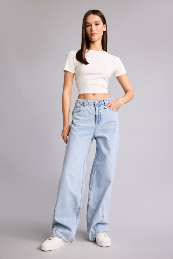 100% Cotton Wide Leg High Waist Open Indigo Trousers