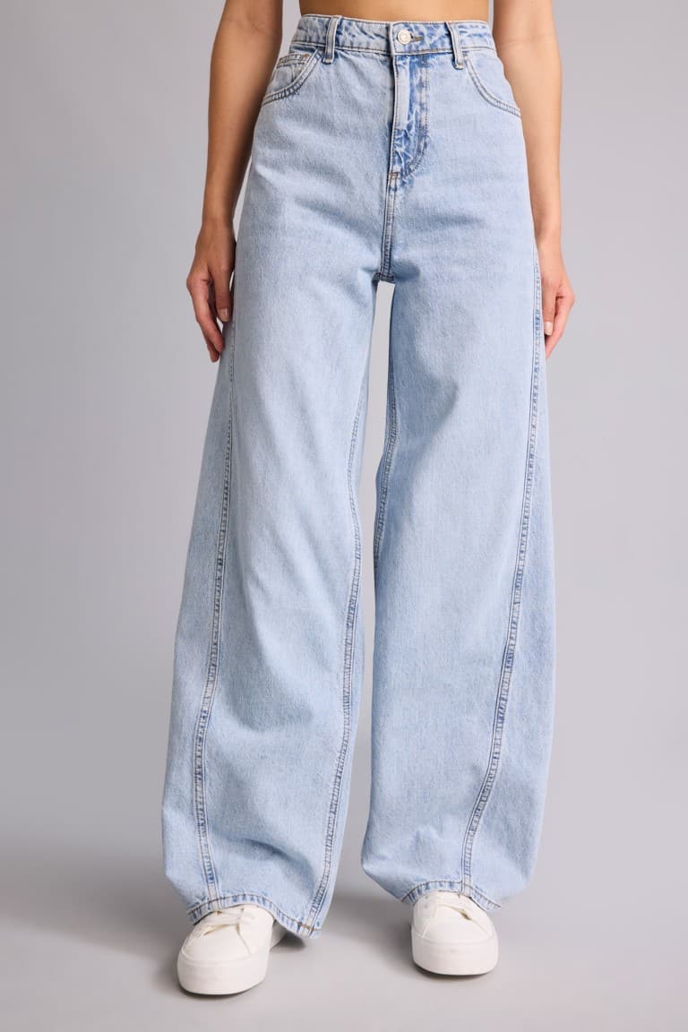100% Cotton Wide Leg High Waist Open Indigo Trousers