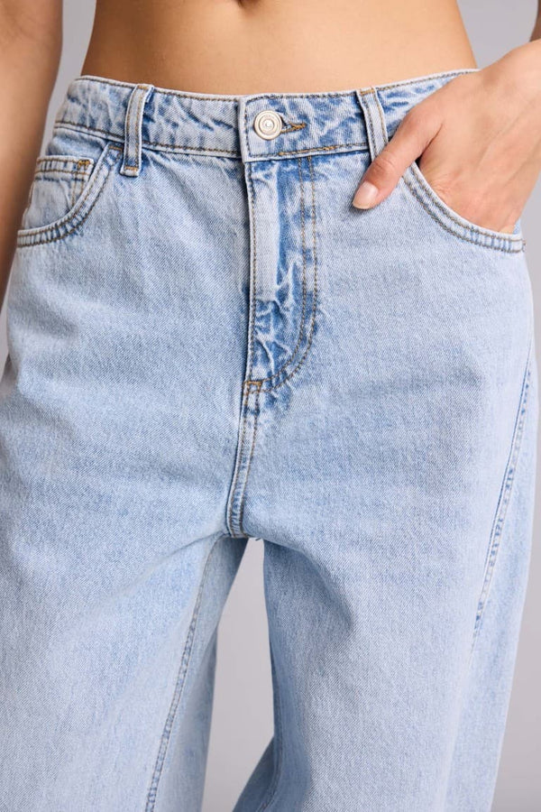 100% Cotton Wide Leg High Waist Open Indigo Trousers