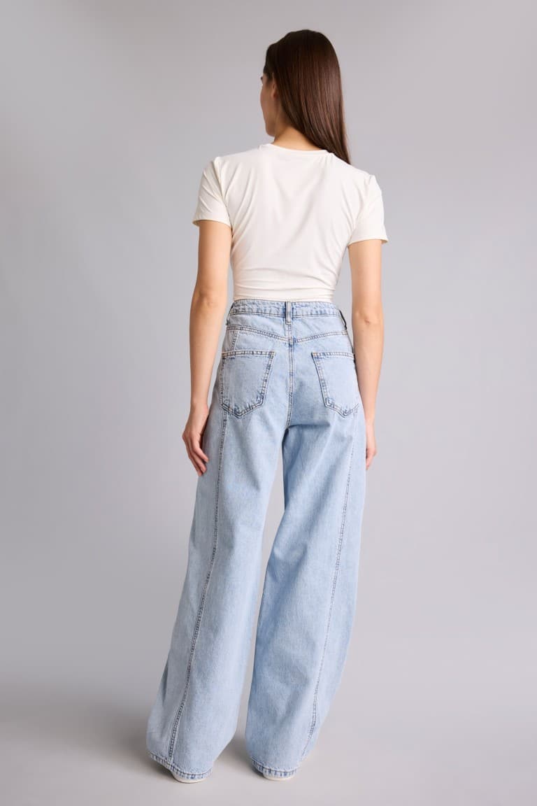 100% Cotton Wide Leg High Waist Open Indigo Trousers