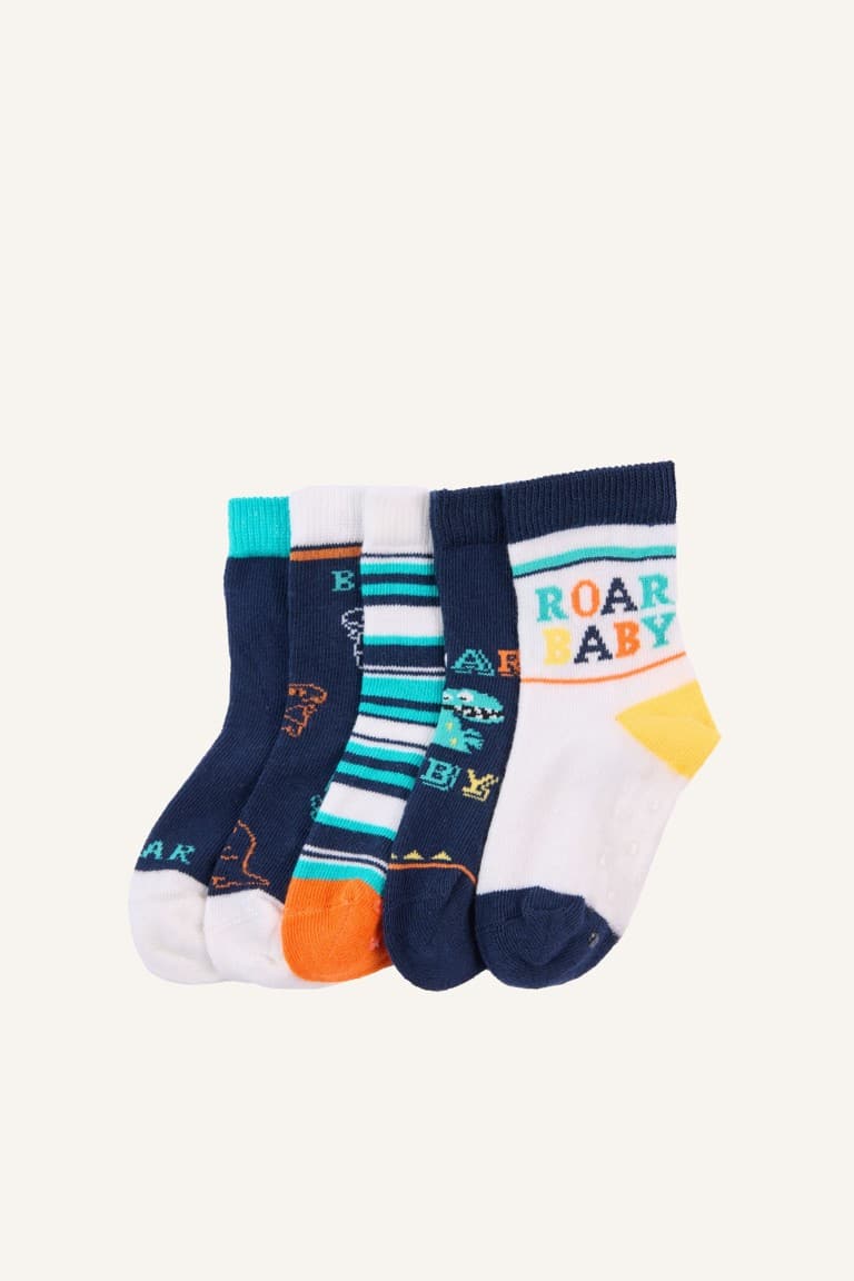 Printed Non-Slip Sole 5 Pack Cotton Long Mixed Socks Baby Boy