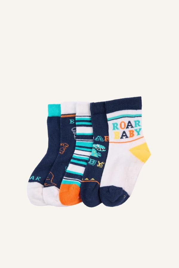 Printed Non-Slip Sole 5 Pack Cotton Long Mixed Socks Baby Boy