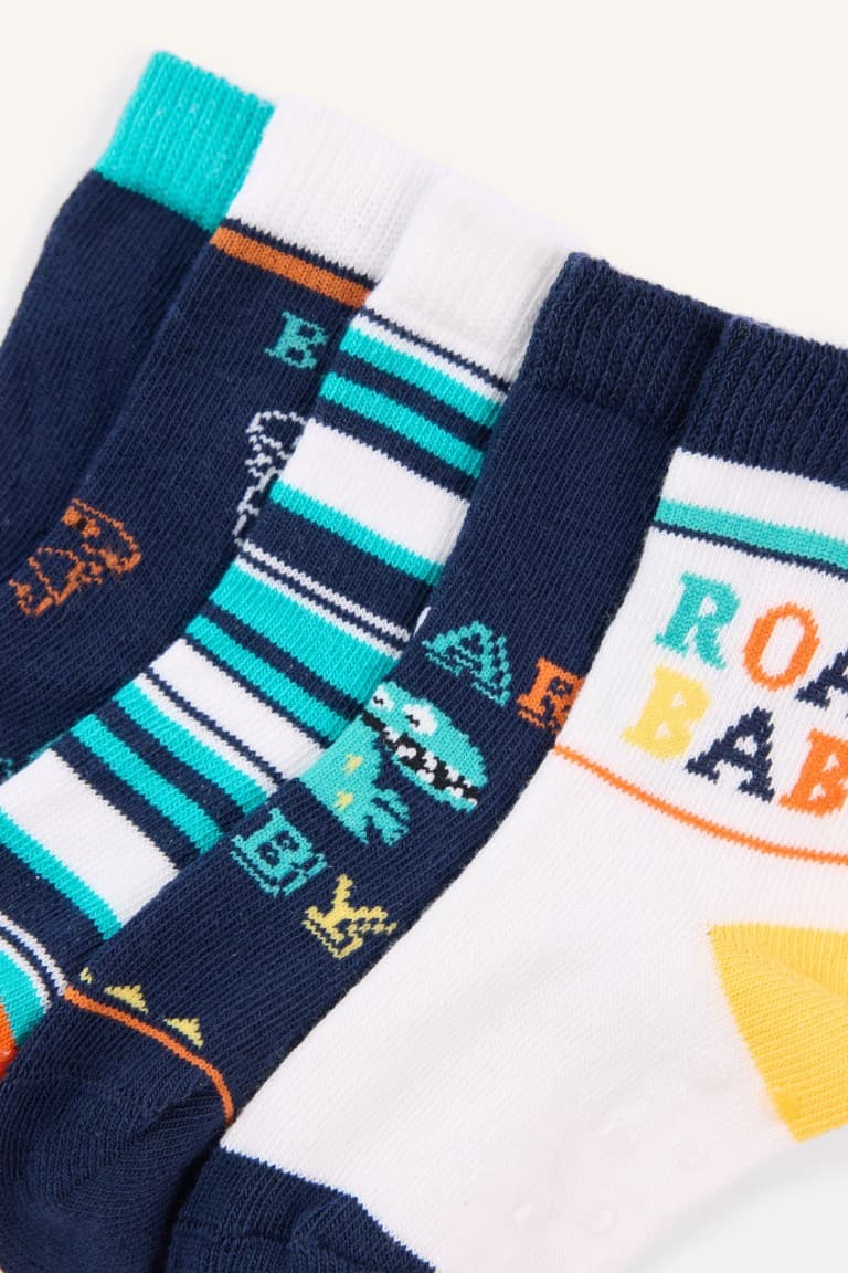 Printed Non-Slip Sole 5 Pack Cotton Long Mixed Socks Baby Boy