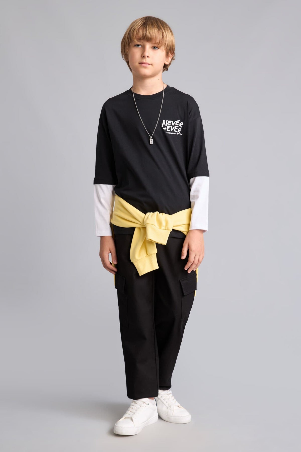 100% Cotton New Regular Fit Crew Neck Long Sleeve Black T-Shirt Boy