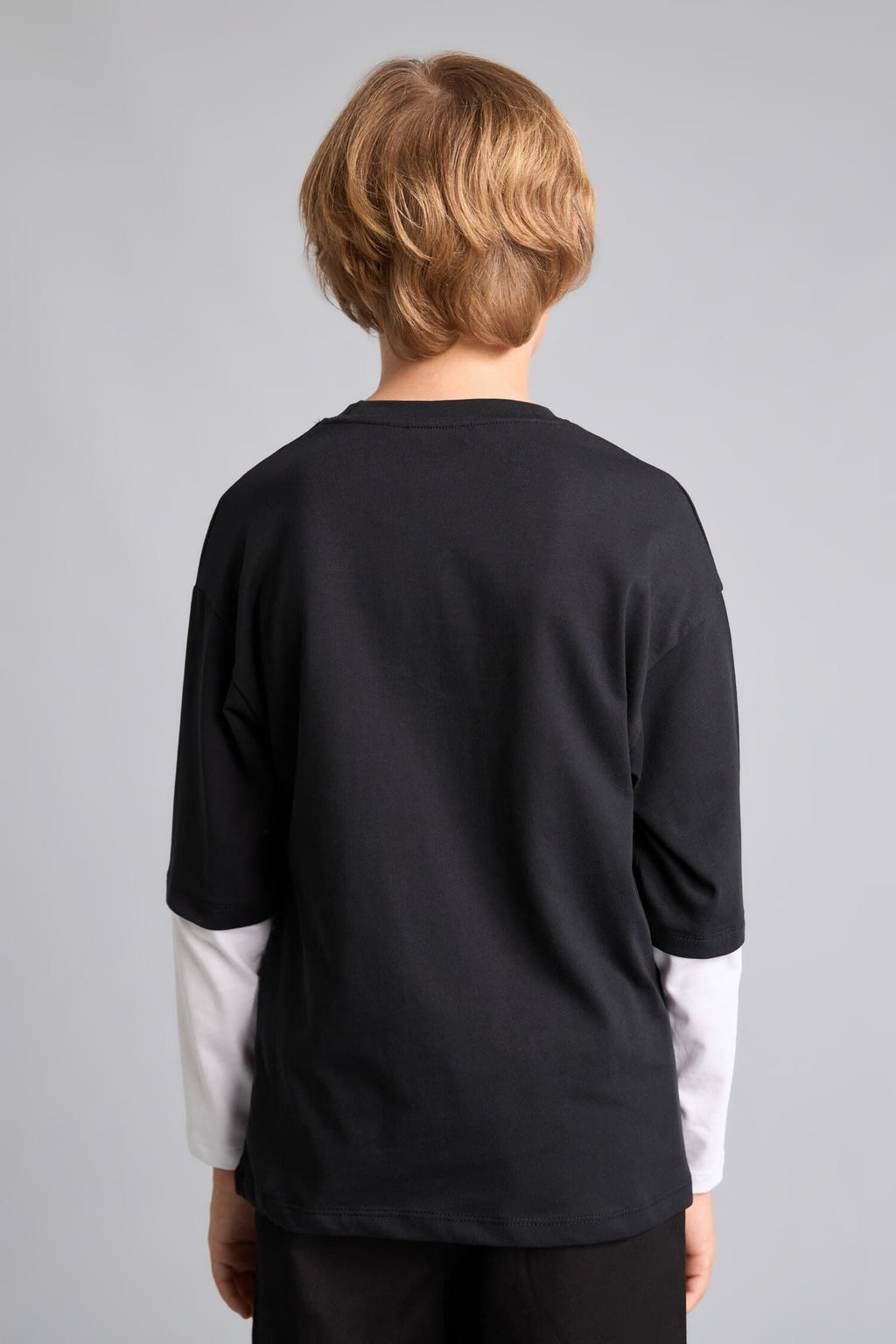 100% Cotton New Regular Fit Crew Neck Long Sleeve Black T-Shirt Boy