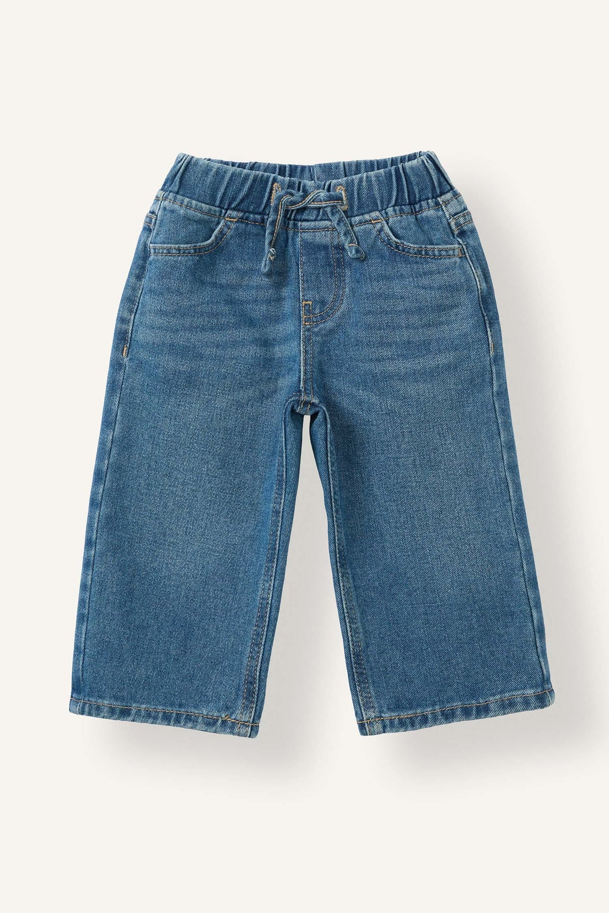 100% Cotton Wide Leg Elastic Waist Lace-Up Jeans Baby Girl Main image