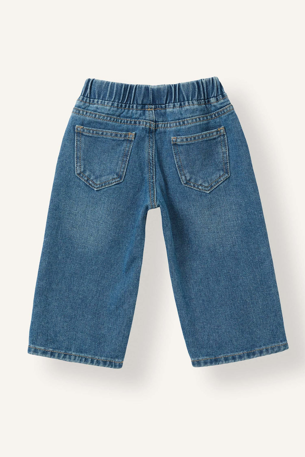 100% Cotton Wide Leg Elastic Waist Lace-Up Jeans Baby Girl
