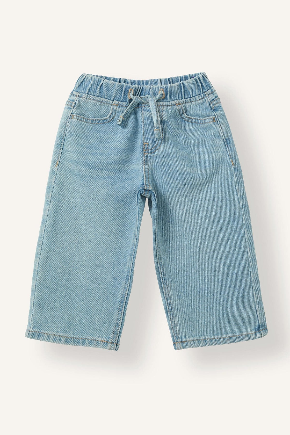100% Cotton Wide Leg Elastic Waist Lace-Up Jeans Baby Girl Main image