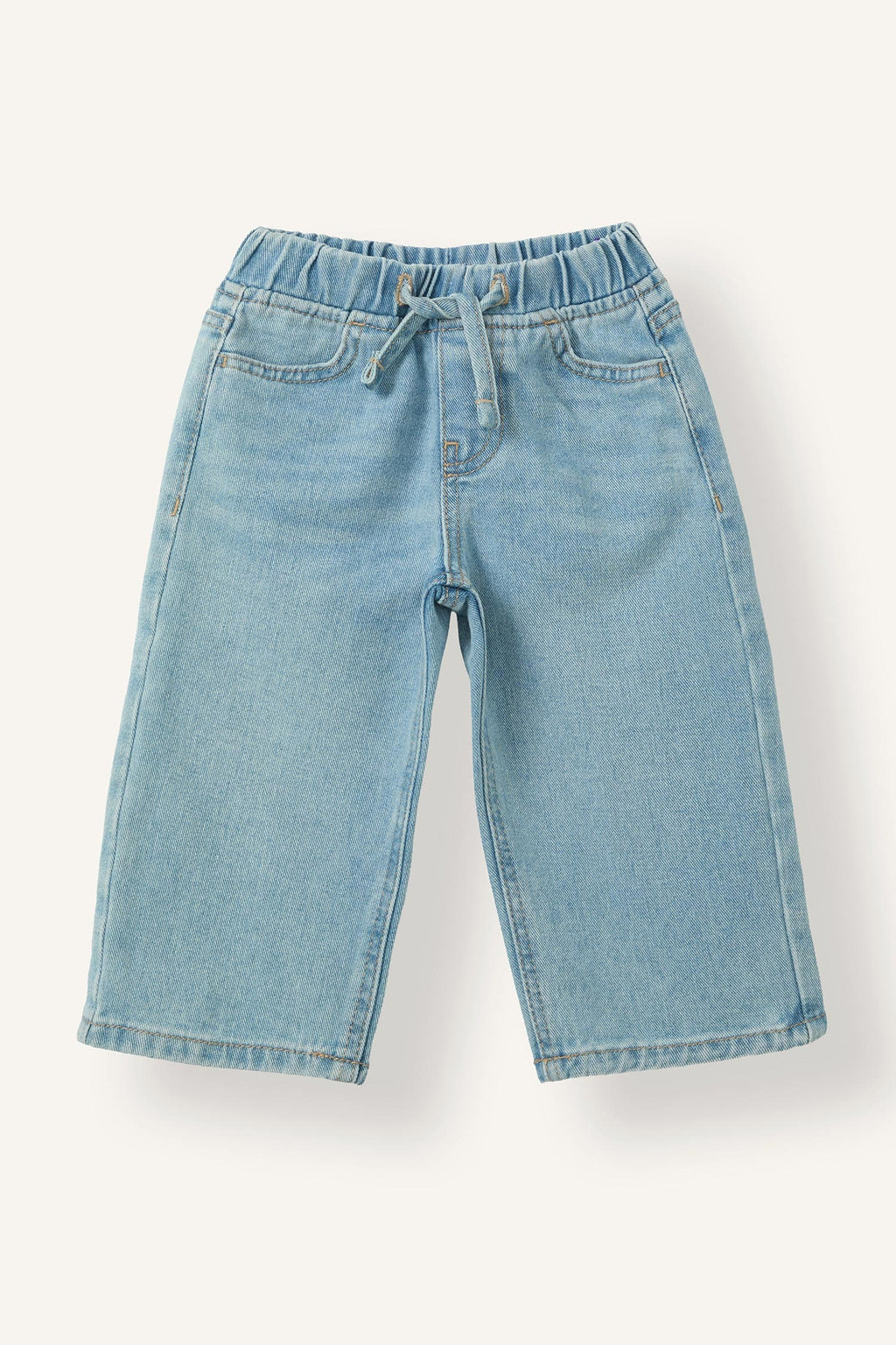 100% Cotton Wide Leg Elastic Waist Lace-Up Jeans Baby Girl